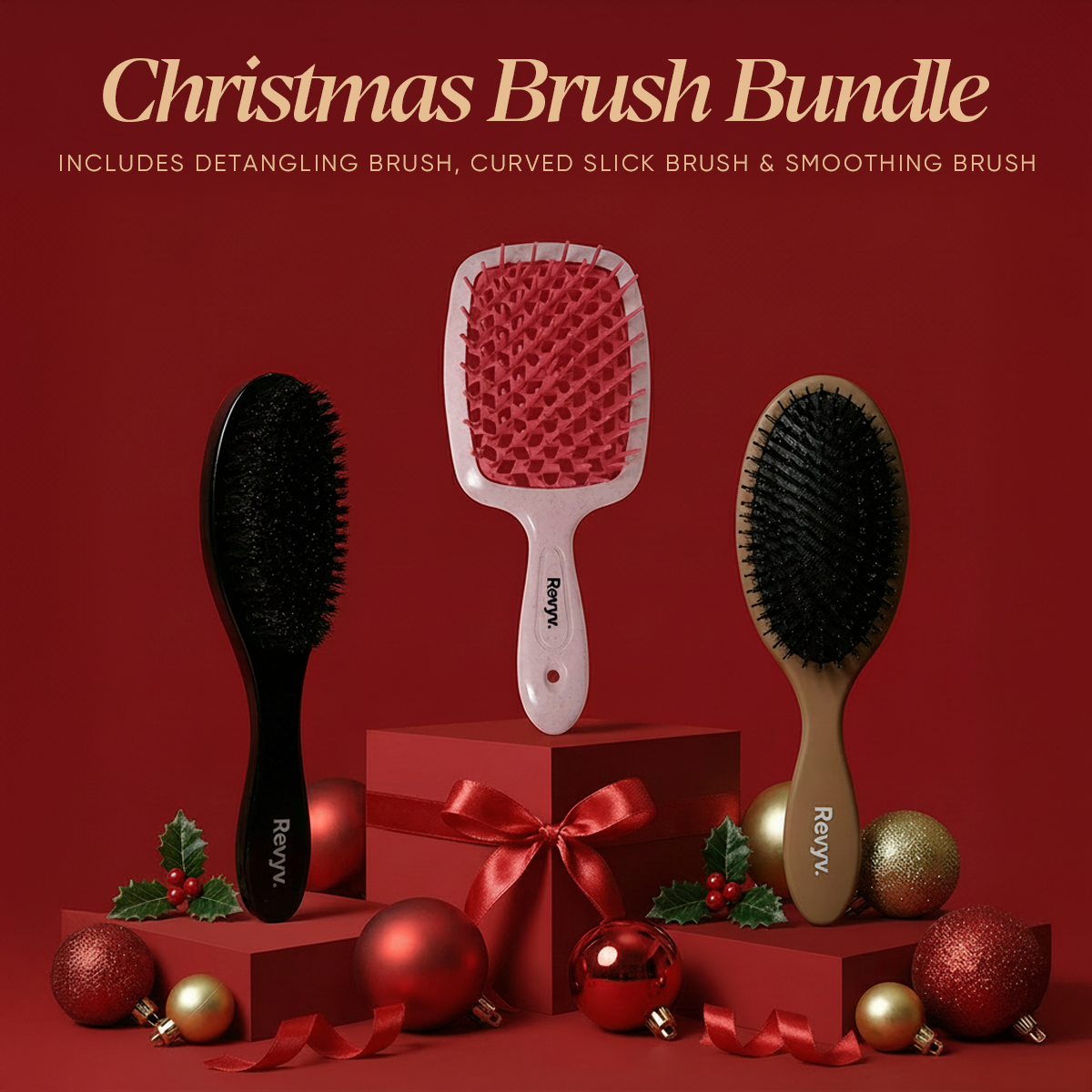 Christmas Hairbrush Bundle - 3 Hairbrushes
